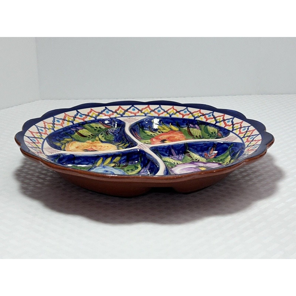 Vintage Floral Hand Painted Divided Serving Pottery‎ Tray Made in Portugal - Picture 5 of 13